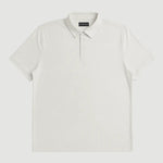 Front product view of the off-white Limestone Biome polo with short sleeves and a button placket.
