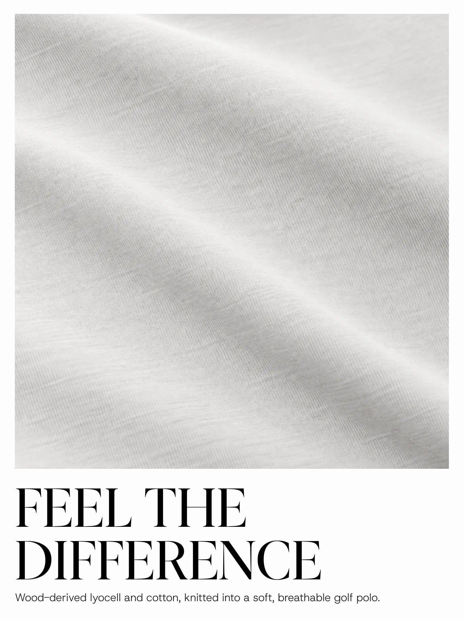 Off-white Biome jersey shown in soft folds with the headline Feel the Difference.