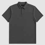 Front product view of the charcoal Volcanic Ash Biome polo, showing its collar, button placket and short sleeves.
